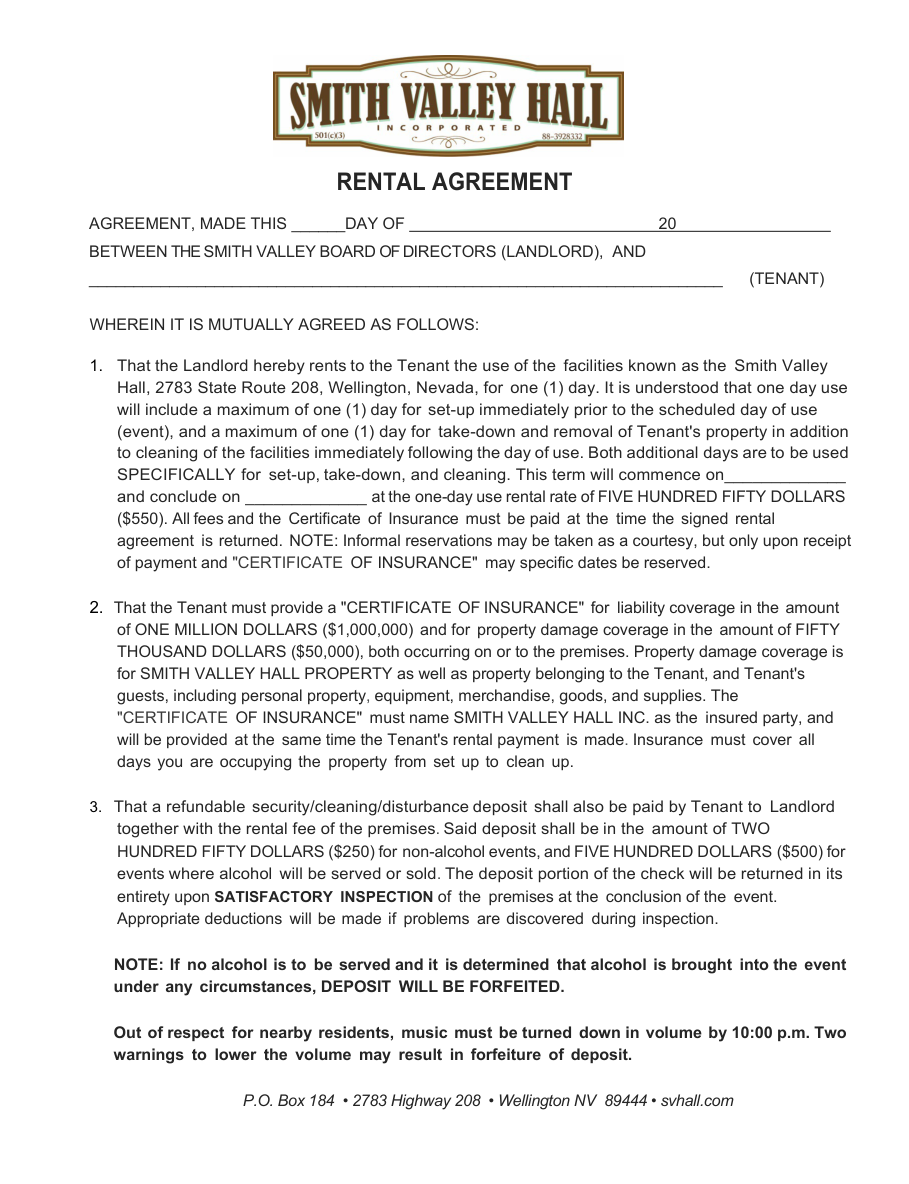 First page of the Rental Agreement